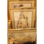 Three framed nude watercolours 44 x 25