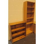 Pine three shelf bookcase and a tall six shelf bookcase