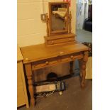Pine dressing table with two drawers single drawer and matching mirror L: 90 cm