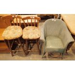 Lloyd Loom chair and two stools