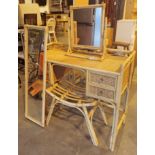 Cane dressing table with matching mirrors and stool L: 97 cm