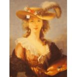 Large framed and glazed print of artist Elizabeth Vigee Le Brun in 18thC dress artist to French