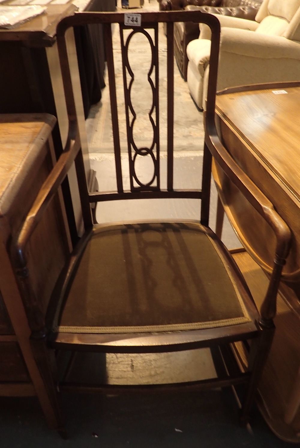 Edwardian mahogany boxwood inlaid armchair