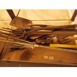 Selection of garden tools shears rake spade etc