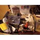 Box of collectables to include watches coins toys cars etc