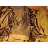 Box of military canvas kit and gun bags