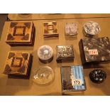 Eleven trinket boxes glass ceramics etc