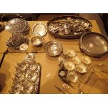 Selection of silver plate trays cutlery