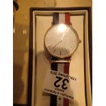 New and boxed Daniel Wellington gold coloured wristwatch with fabric strap