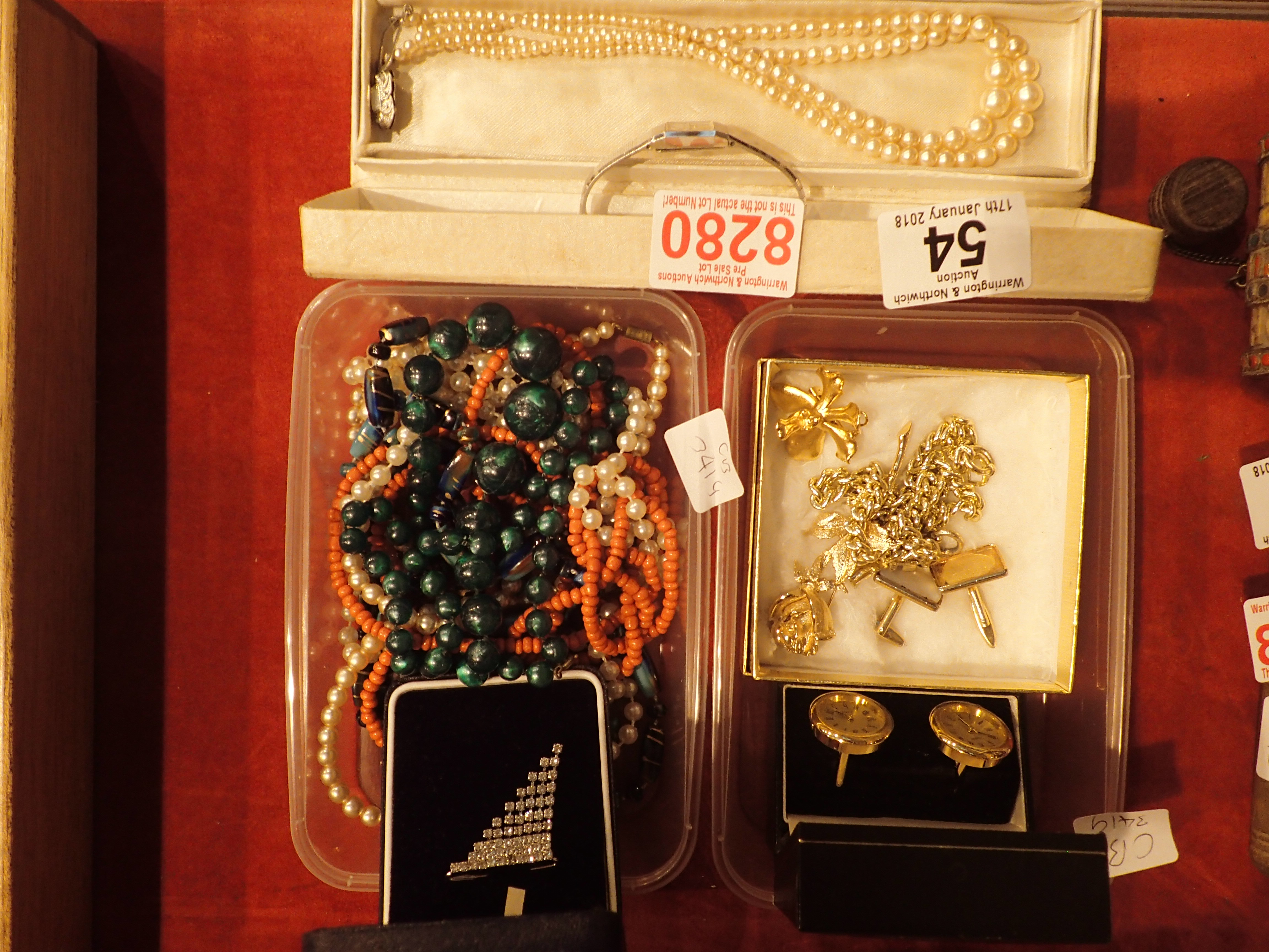 Mixed jewellery including wristwatch cufflinks pearls necklace etc