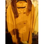 Ladies Alexonall wool tailored tan coat with faux fur brown collar ( no size )