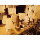 Eleven table lamps and two standard lamps