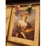 Large framed and glazed print of artist Elizabeth Vigee Le Brun in 18thC dress artist to French