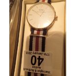 New and boxed Daniel Wellington gold coloured wristwatch with fabric strap