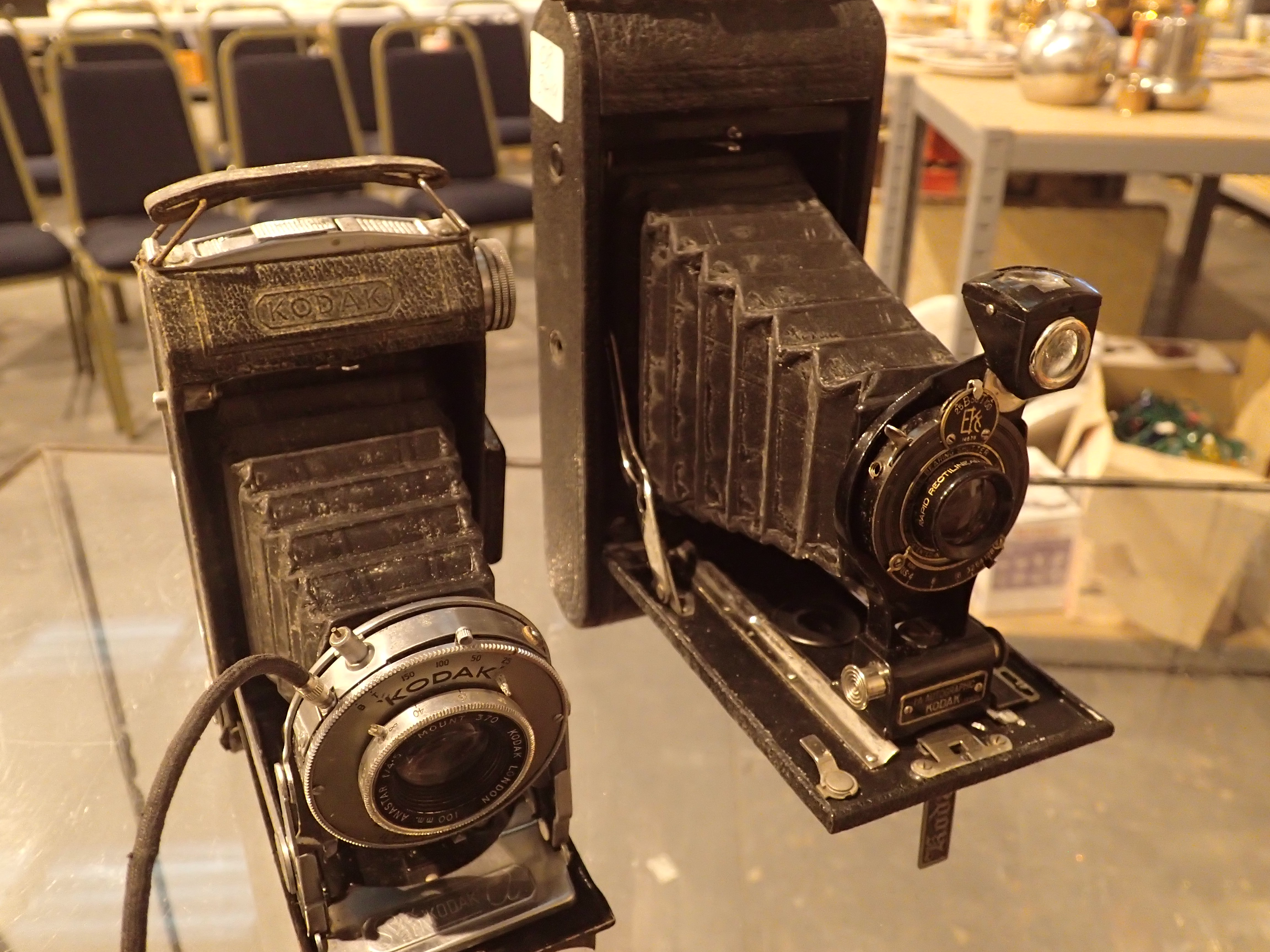 Two folding Kodak Bellows cameras with cases