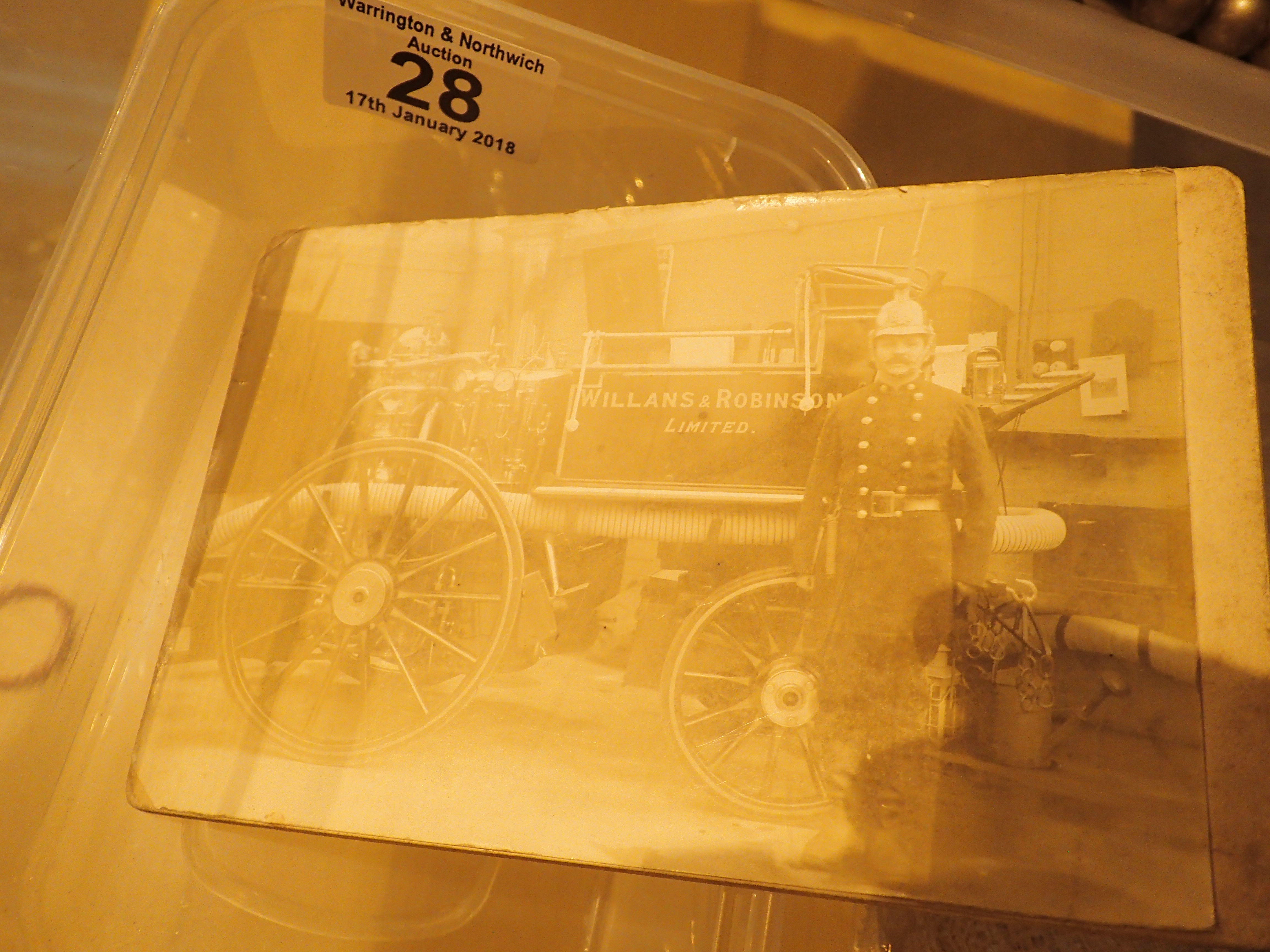 Antique photograph of Willans and Robinson Ltd fire engine and firemen CONDITION REPORT: