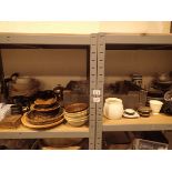 Two shelves of mixed items including glass ceramics etc