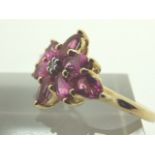 9ct gold pink stone and diamond flower ring ( new old stock ) size N/O