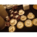 Limoges coffee set six Czech Tara gilded cups and saucers and Royal Albert Happy Birthday and