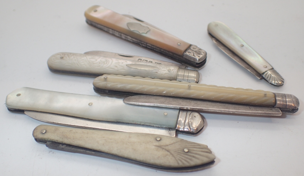Six hallmarked silver bladed fruit knives,