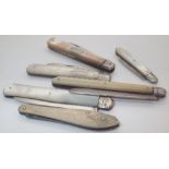 Six hallmarked silver bladed fruit knives,