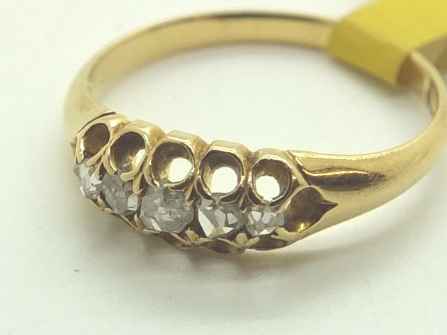 Antique 18ct gold five stone diamond ring size M ( old eight cuts )