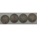 Four Victoria veiled head half crowns 1893 1895 1896 and 1897