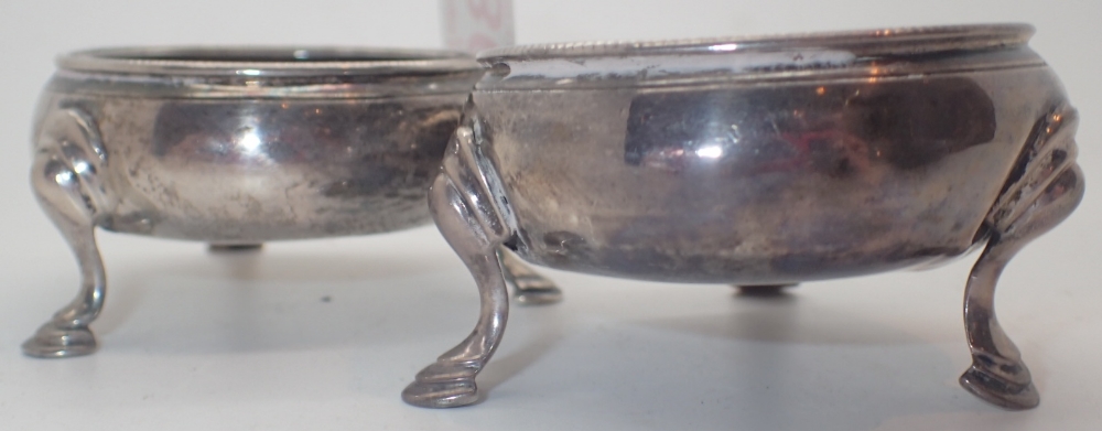 Pair of Georgian silver open salts assay London 1769 and 1770 makers mark indistinct 88g