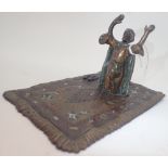 Believed Bergman cold painted bronze of an Arab man at prayer kneeling on a carpet unsigned 12 x 7