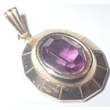 9ct yellow gold amethyst stone set pendant