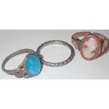 Three rings including 9ct gold cameo ring size L