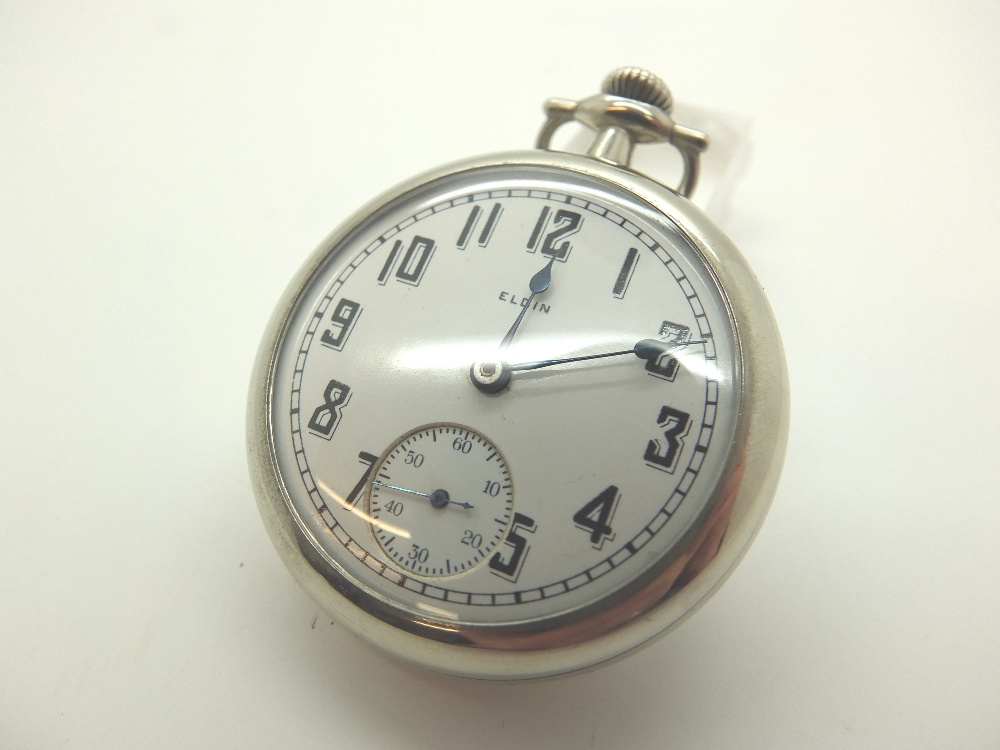 Art Deco Elgin white metal crown wind pocket watch CONDITION REPORT: Working at