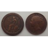 Victoria 1848 penny and a George III 1797 example