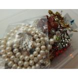 Box of mixed costume and fashion jewellery including hand knotted hardstone necklace
