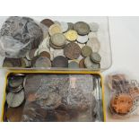 Box of mixed British and world coins including some silver