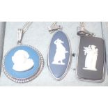 Three 925 silver Wedgwood pendants and chains