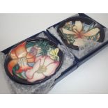 Two Moorcroft boxed floral pin dishes
