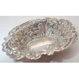 Hallmarked silver small repoussee decorative dish assay Birmingham L: 8 cm