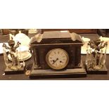 Victorian slate clock with lustre garniture
