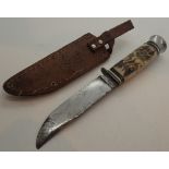 Solingen antler handled sheath knife with carved stag