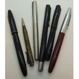 Box of mixed pens including two 14ct gold nib examples