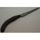 Antique wooden handled Egyptian Tomb find sacrificial knife with engraved blade