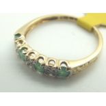 9ct gold emerald and diamond half eternity ring size P