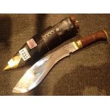 Nepalese good quality Kukri with skinning knives in leather sheath