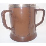 Royal Doulton Lambeth silicon ceramic jug with hallmarked silver rim assay London 1883 H: 16 cm