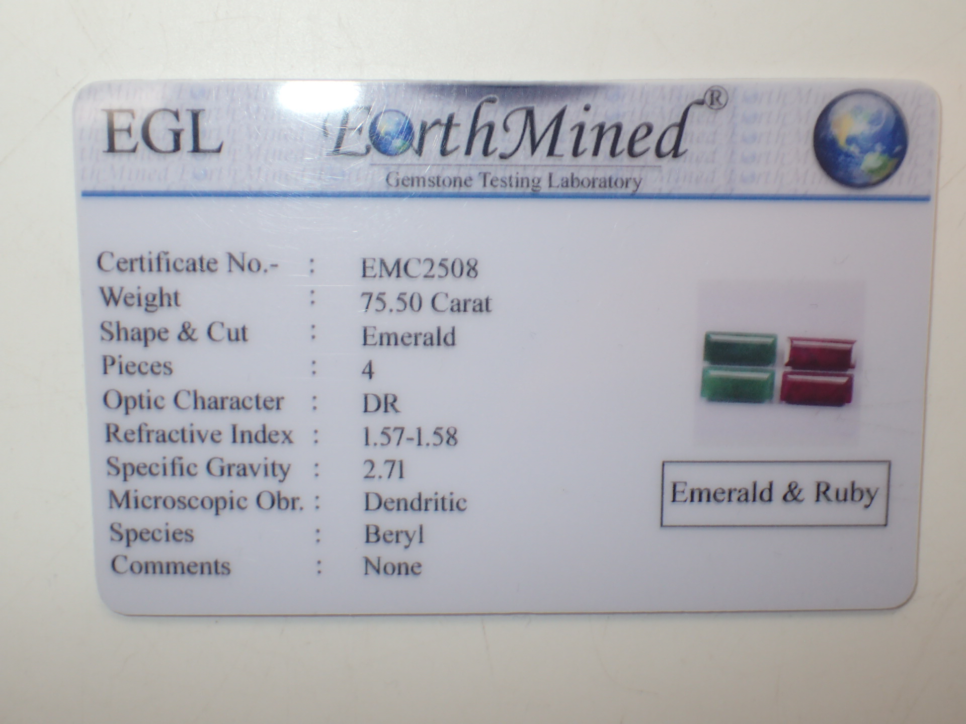 Emerald cut EGL certified enhanced colours ruby and emerald loose gemstones 11 x 9 x 5 mm deep - Image 3 of 3