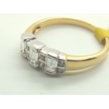 18ct gold fancy 0.75ct emerald cut diamond three stone ring size S E VVS RRP £3500.