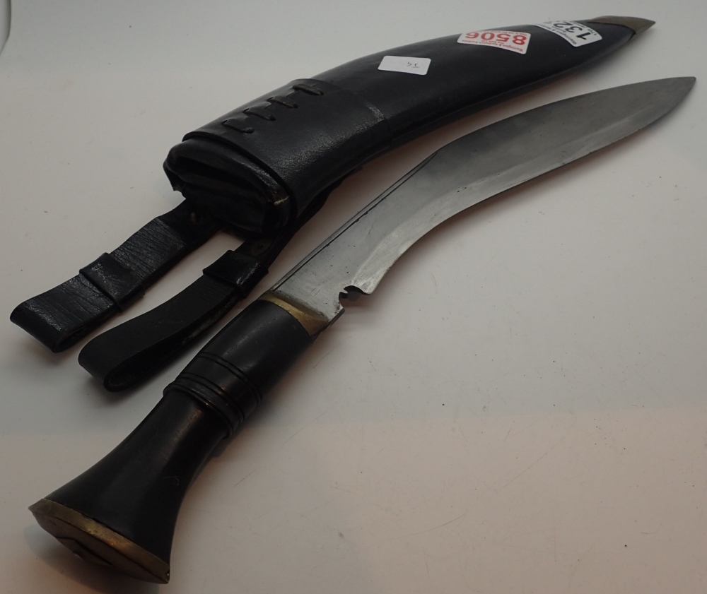 Nepalese good quality Kukri with skinning knives in leather sheath