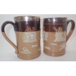 Pair of Royal Doulton Harvest tankards one hallmarked silver rim assay Sheffield 1903 other Mapin