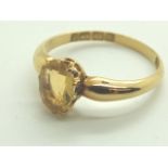 18ct yellow gold citrine set ring size L 2.